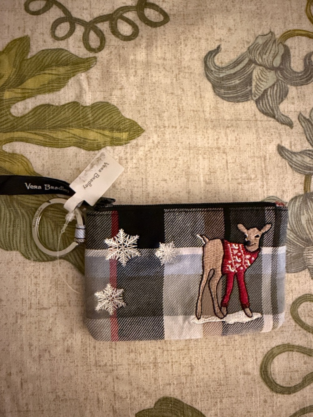 Vera Bradley Gray Plaid Coin and ID Pouch with Embroidered Deer